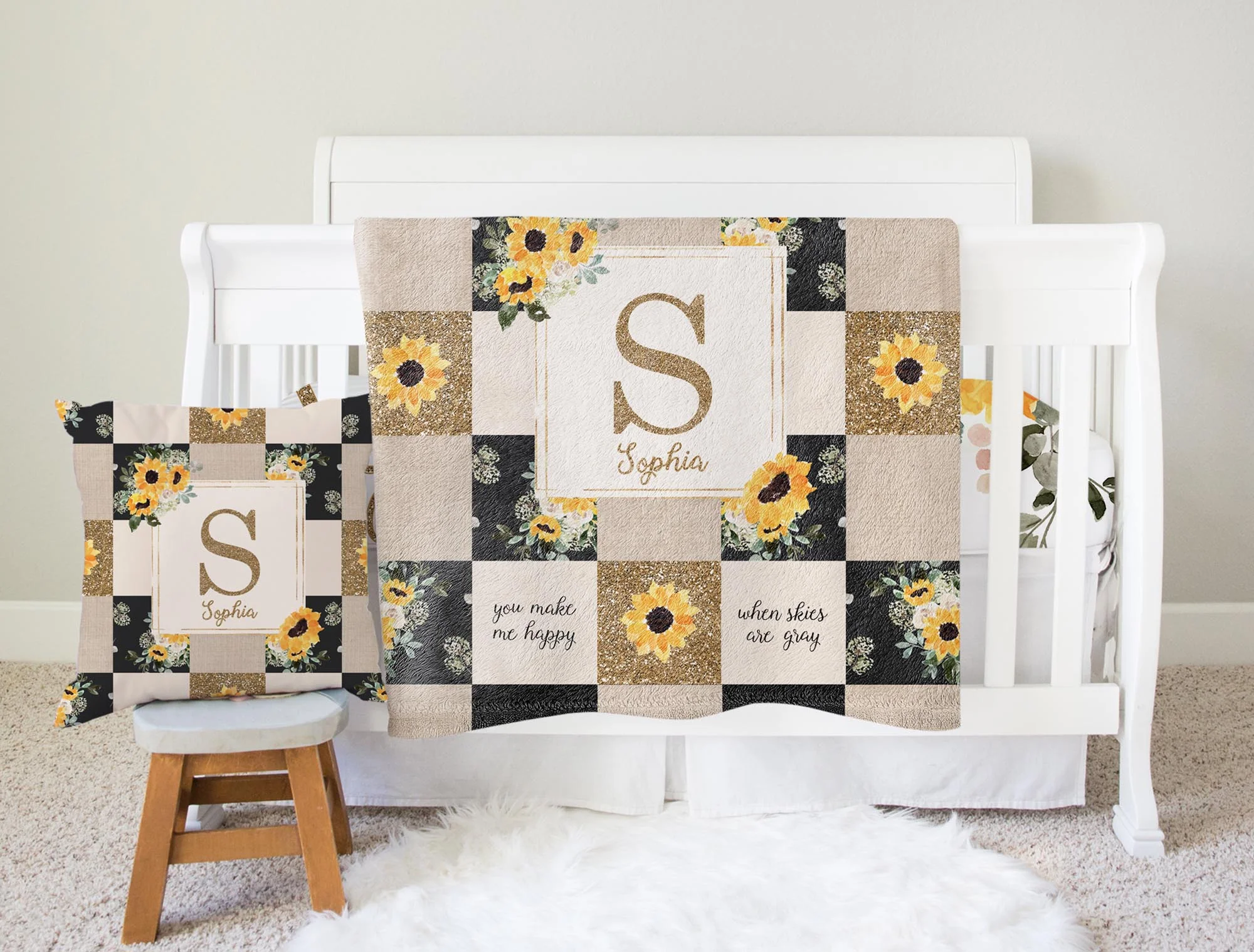 Hello Sunshine Sunflower Personalized Quilt Inspired Blanket for Girl - Image 6