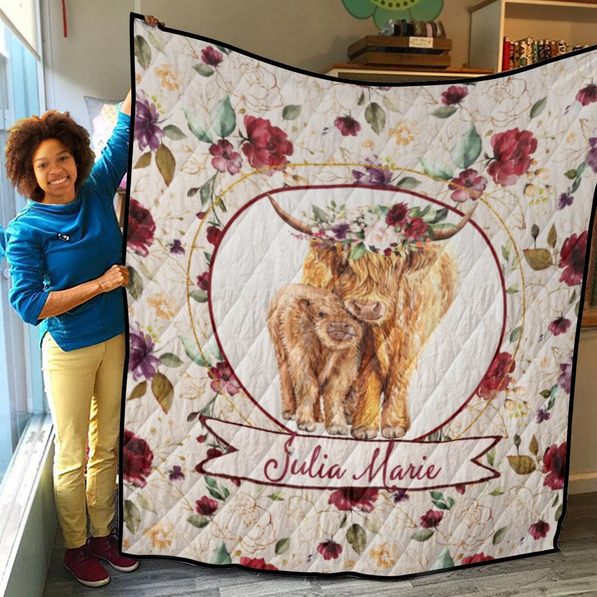 Highland Cow Personalized Quilted Bedspread Set - Image 3
