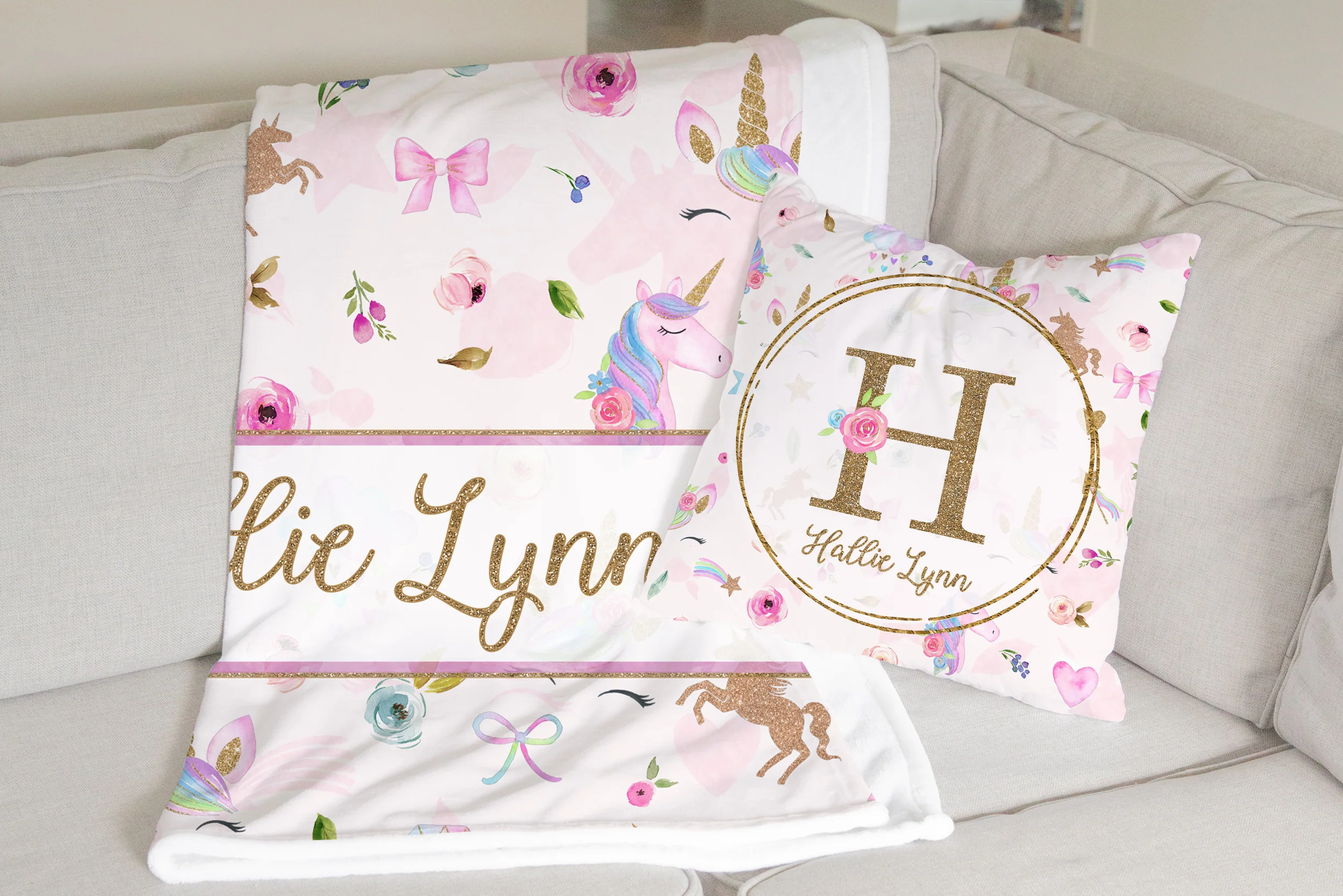 Magical Unicorns Monogrammed Blanket for Girl - Image 4