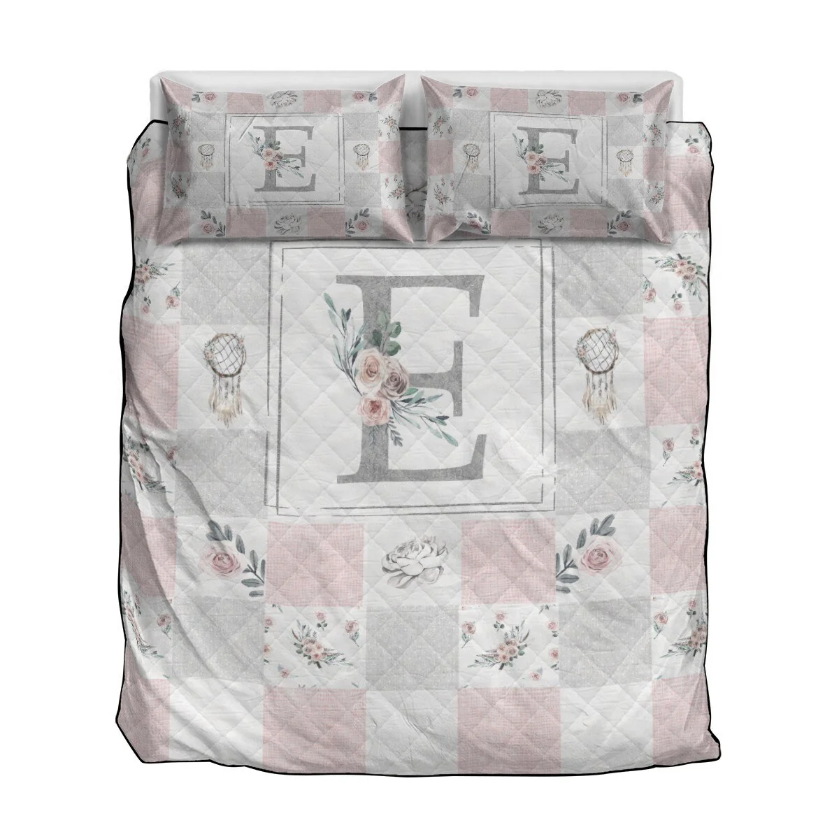 Modern Boho Patchwork Personalized Quilted Bedspread Set - Image 4