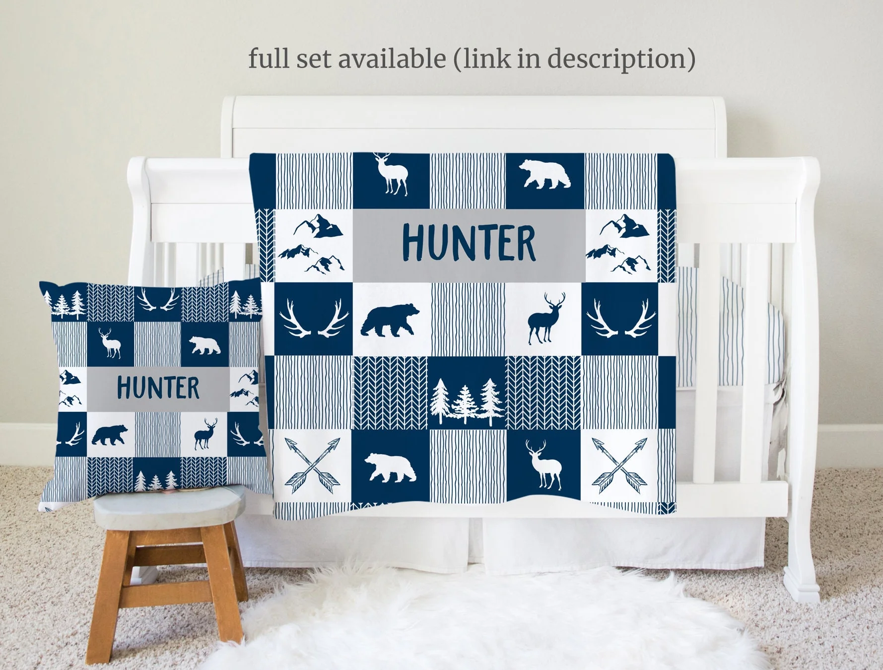 Navy Blue Woodland Personalized Blanket For Boy - Image 3