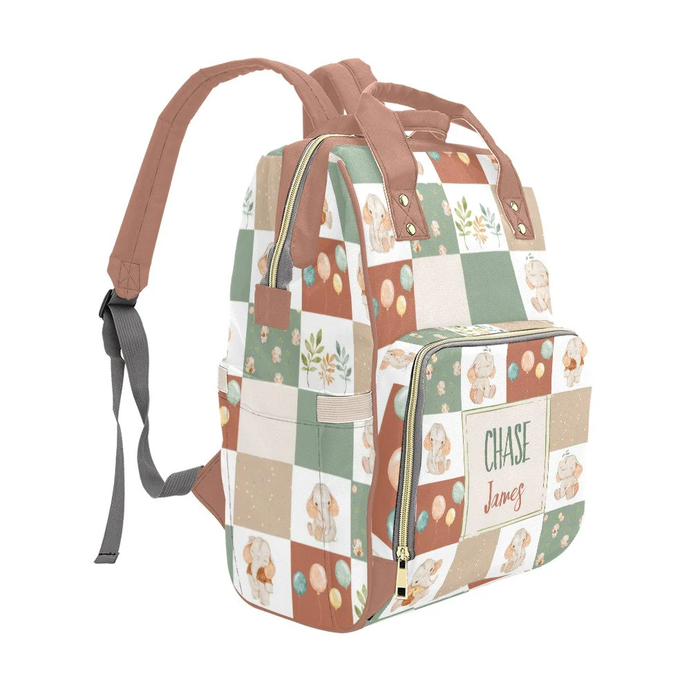 Neutral Elephants Personalized Diaper Bag - Image 5