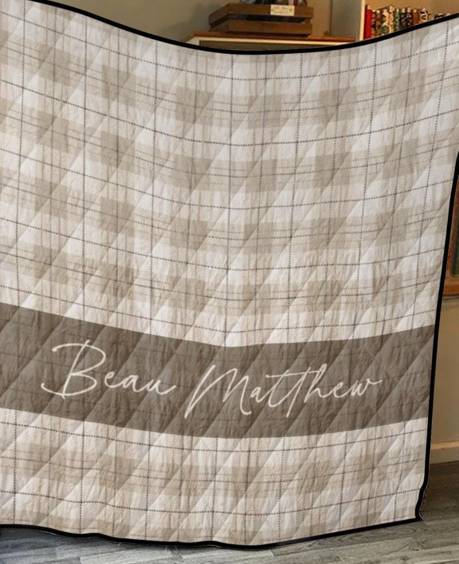 Neutral Plaid Crib Set with Quilt - Image 7