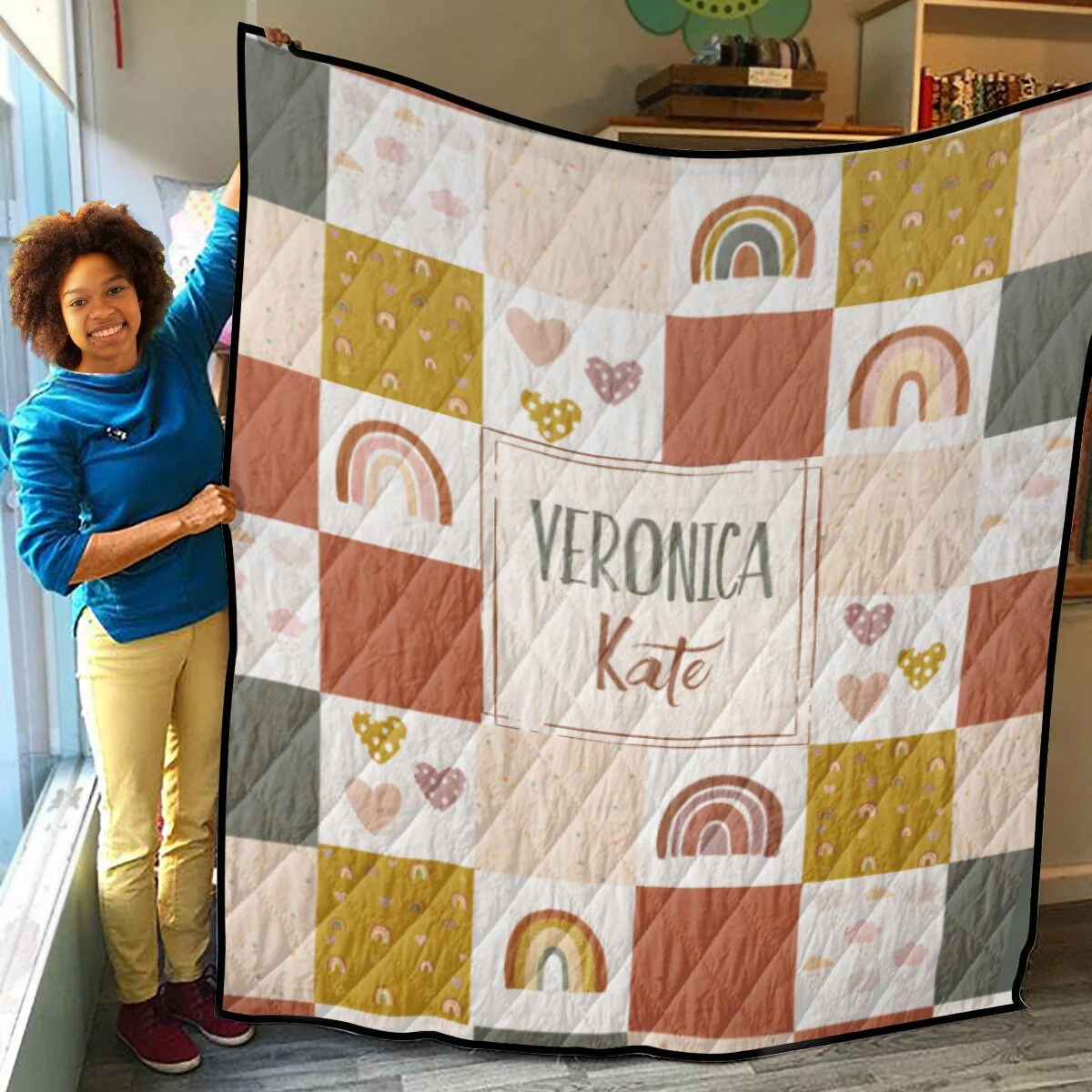 Rainbows Patchwork Personalized Quilted Bedspread Set - Image 3