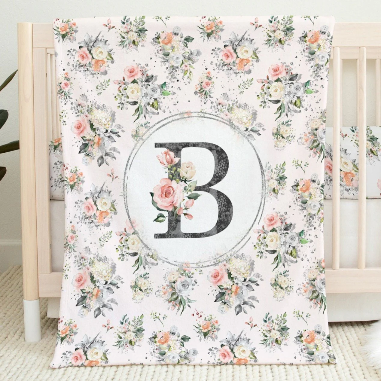 Roses Garden Monogrammed Blanket for Girl