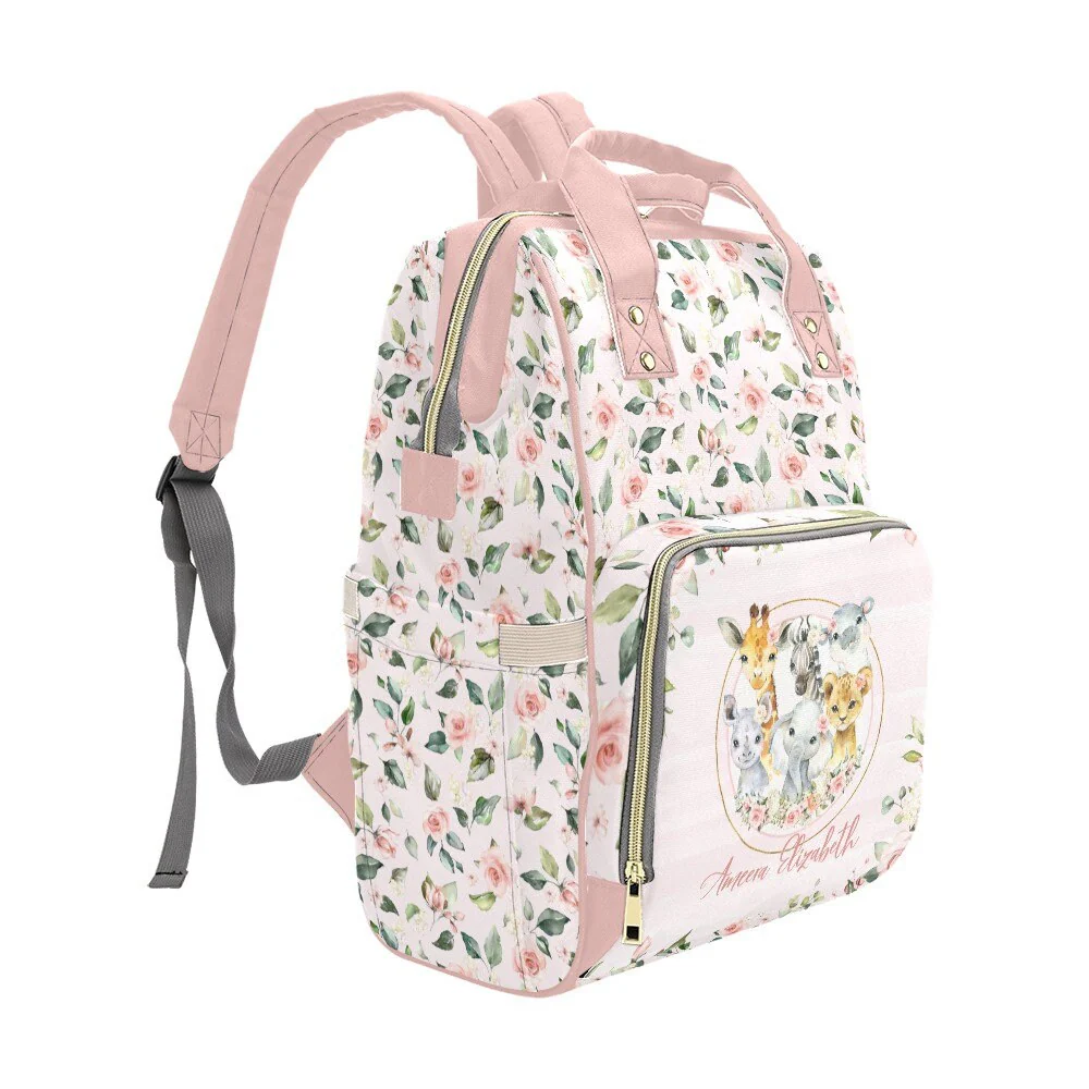Roses Garden with Safari Animals Personalized Diaper Bag - Image 4