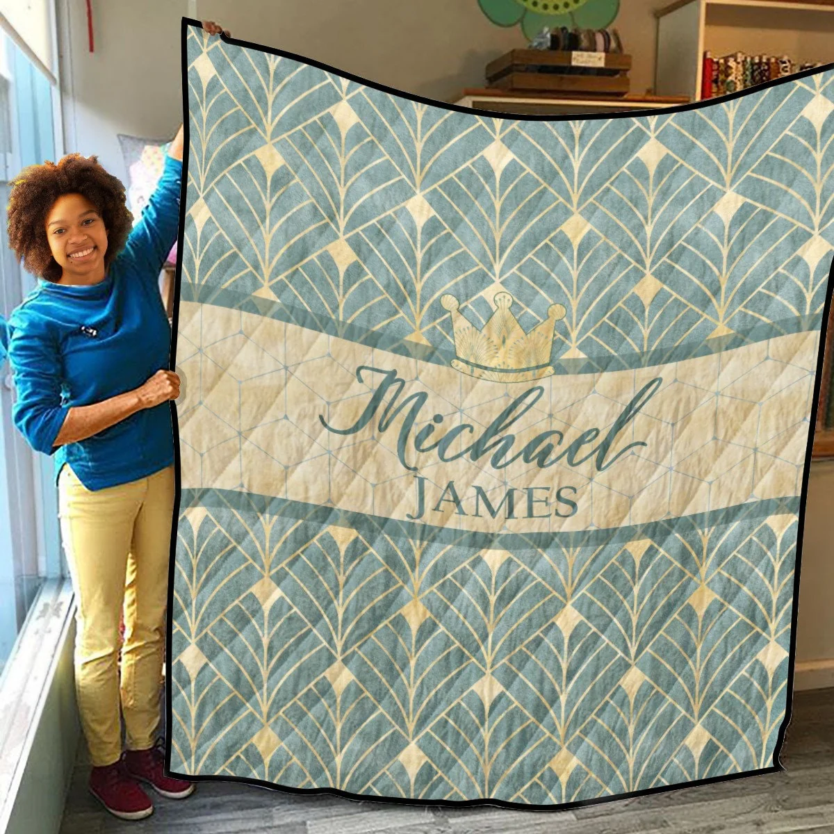 Royal Green Personalized Quilted Bedspread Set - Image 3
