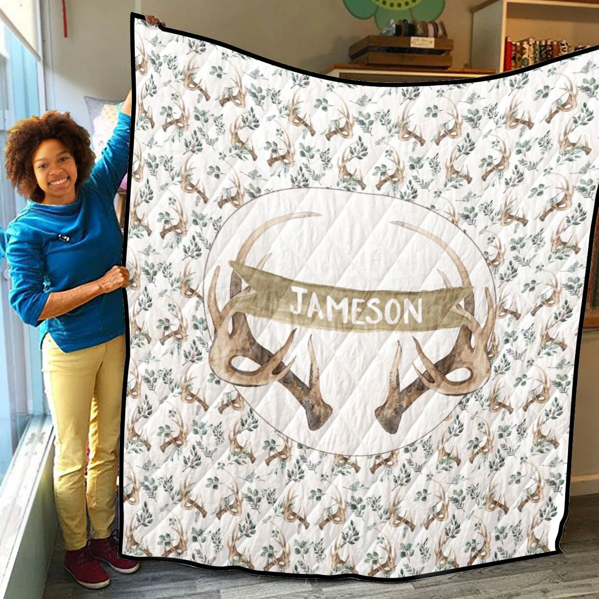 Boho Antlers Personalized Quilted Bedspread Set - Image 3