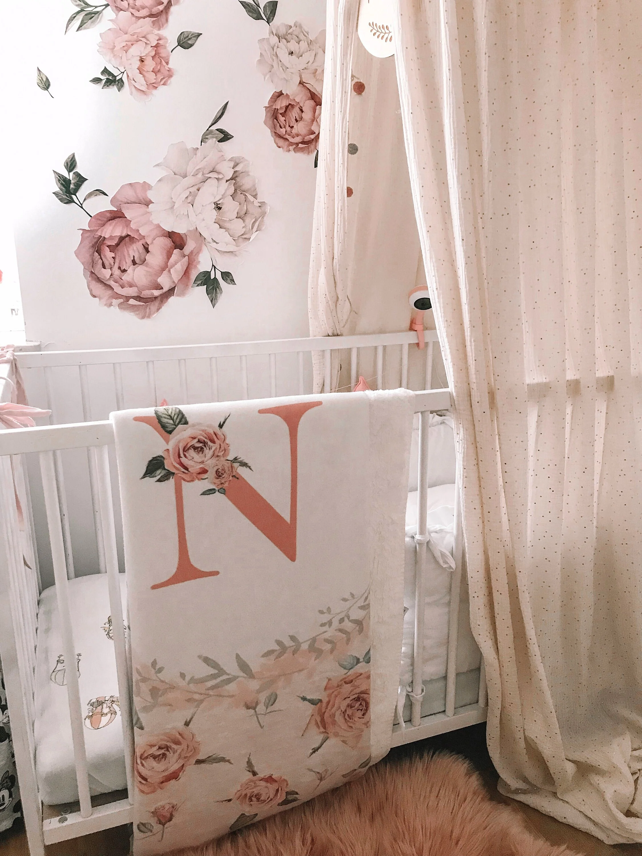 Vintage Roses Monogrammed Blanket for Girl - Image 3