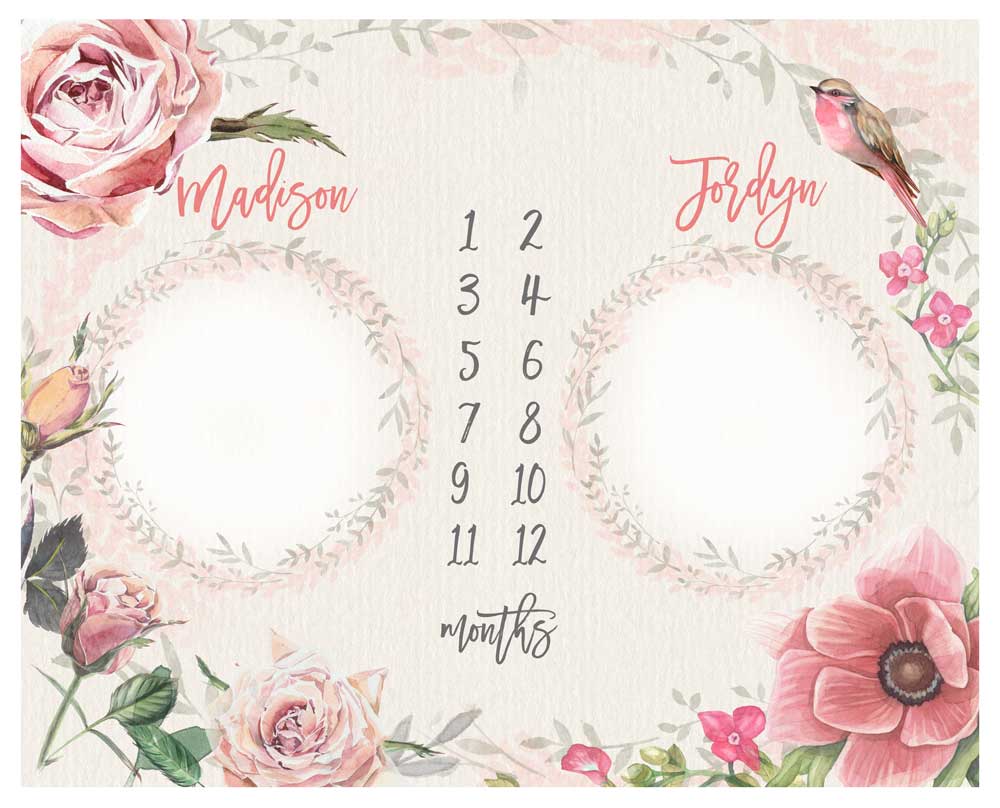 Vintage Roses Twins Milestone Blanket for Boy and Girl - Image 3